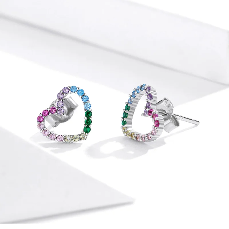 (afbeelding voor) Pandora Style Regenboog Harten Oorknopjes - SCE891 - Bekijken 3