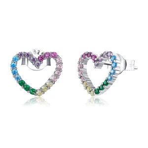(afbeelding voor) Pandora Style Regenboog Harten Oorknopjes - SCE891