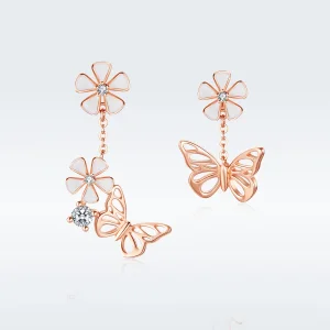 (afbeelding voor) Pandora Style Rose Dansende vlinder Oorhangers - BSE100