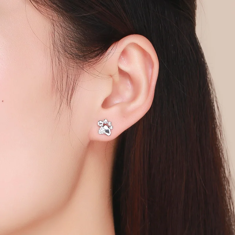 (afbeelding voor) Pandora Style Schattige anti-allergie kittenvoetafdrukken Oorknopjes - BSE033 - Bekijken 5