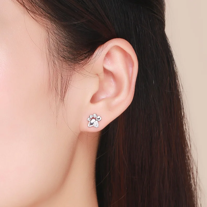 (afbeelding voor) Pandora Style Schattige anti-allergie kittenvoetafdrukken Oorknopjes - BSE033 - Bekijken 6