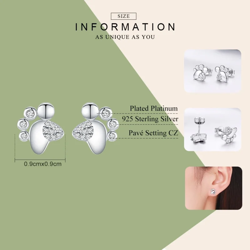 (afbeelding voor) Pandora Style Schattige anti-allergie kittenvoetafdrukken Oorknopjes - BSE033 - Bekijken 7