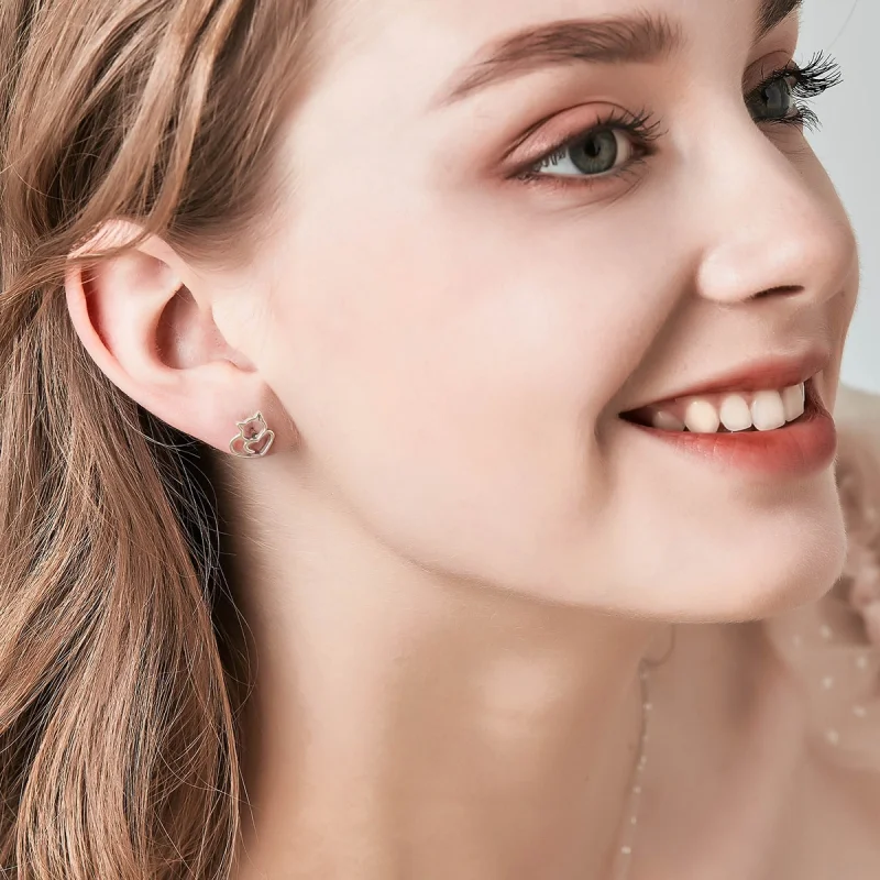 (afbeelding voor) Pandora Style Schattige kat Oorknopjes - SCE271 - Bekijken 8