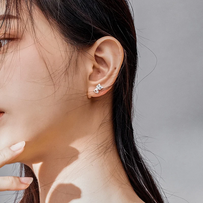 (afbeelding voor) Pandora Style Schattige kat Oorknopjes - SCE797 - Bekijken 6