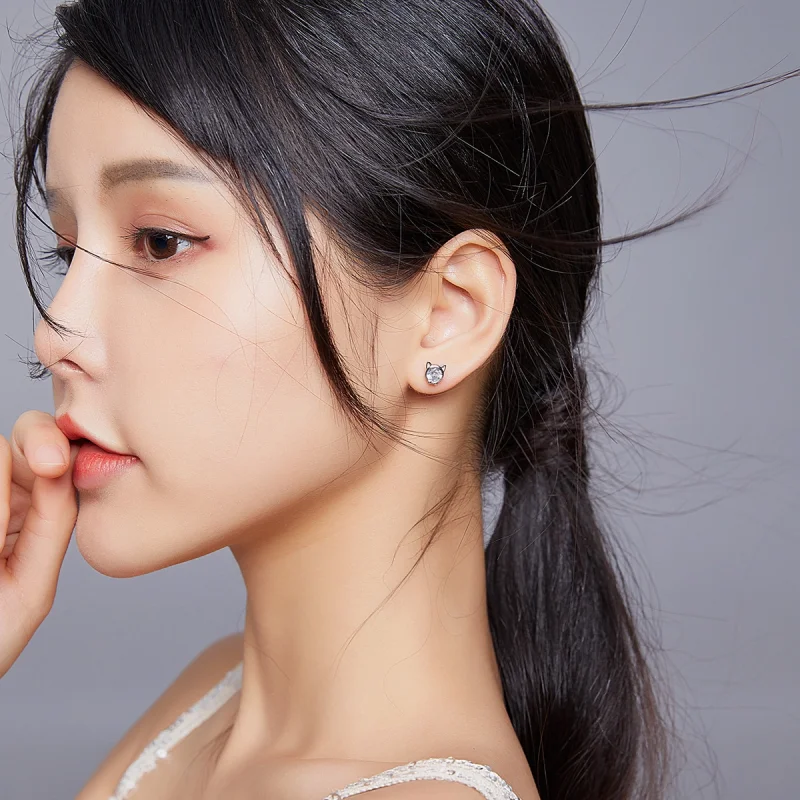 (afbeelding voor) Pandora Style Schattige kat Oorknopjes - SCE899 - Bekijken 5