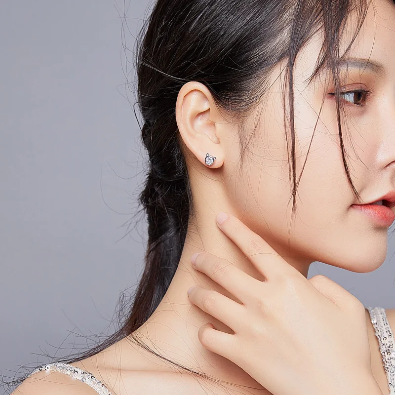 (afbeelding voor) Pandora Style Schattige kat Oorknopjes - SCE899 - Bekijken 6