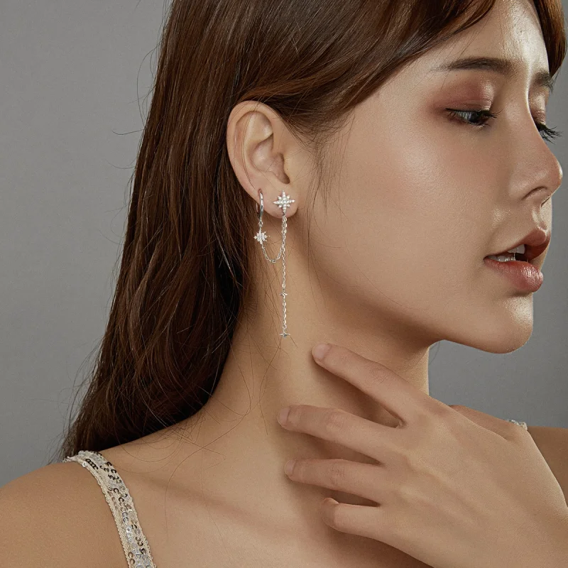 (afbeelding voor) Pandora Style Schijnende sterren Oorhangers - BSE433 - Bekijken 6