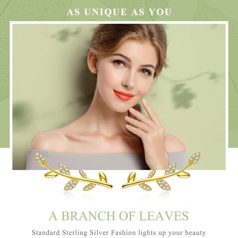 (afbeelding voor) Pandora Style Tak van Bladeren Oorknopjes - SCE556 - Bekijken 3