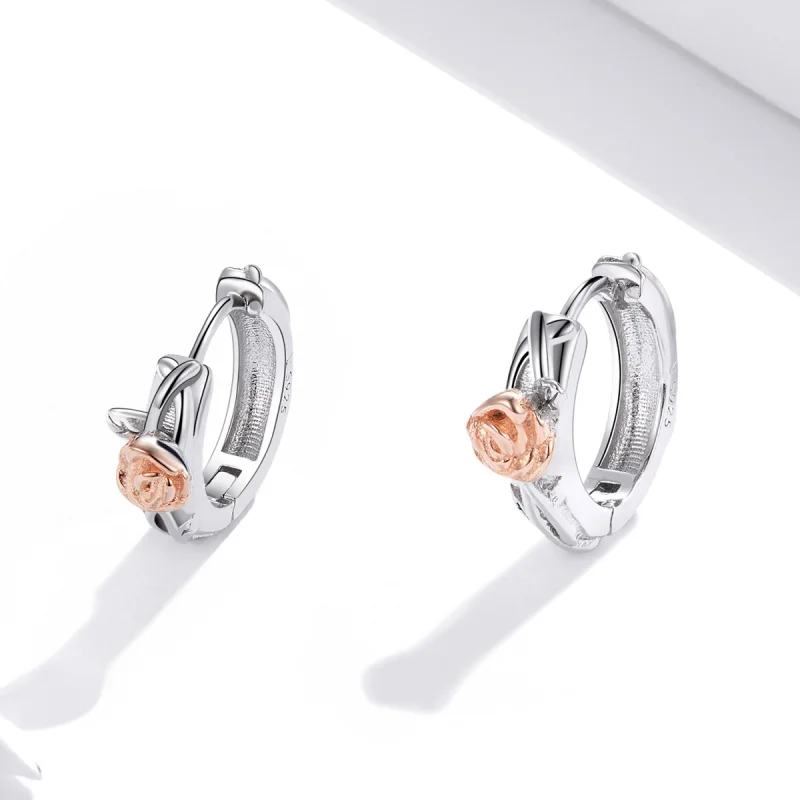 (afbeelding voor) Pandora Style Tweekleurige Rose Vine Oorringen - SCE971 - Bekijken 2