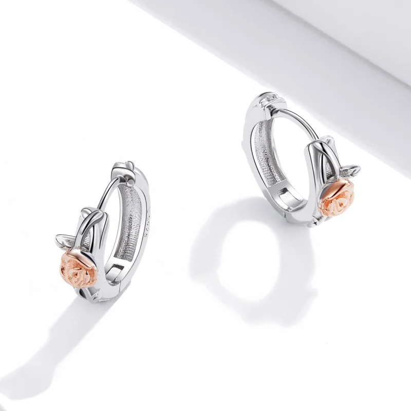(afbeelding voor) Pandora Style Tweekleurige Rose Vine Oorringen - SCE971 - Bekijken 3