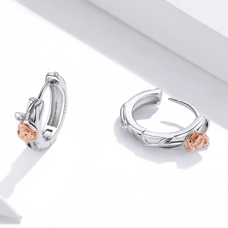 (afbeelding voor) Pandora Style Tweekleurige Rose Vine Oorringen - SCE971 - Bekijken 4