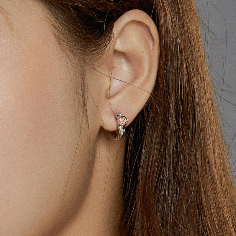 (afbeelding voor) Pandora Style Tweekleurige Rose Vine Oorringen - SCE971 - Bekijken 7
