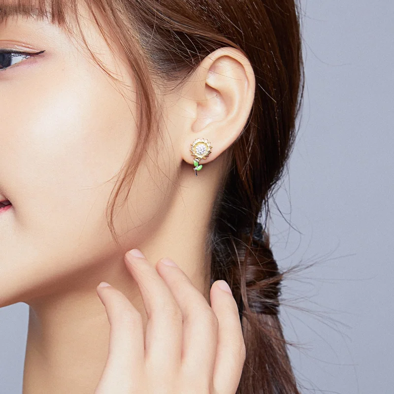 (afbeelding voor) Pandora Style Tweekleurige Zonnebloem Oorknopjes - SCE919 - Bekijken 5