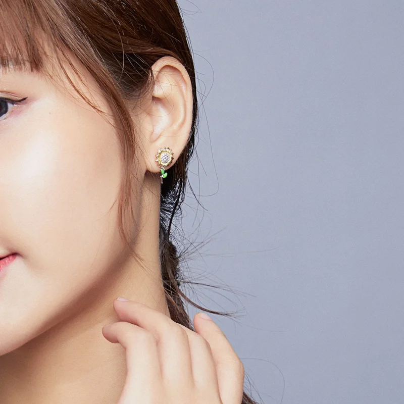 (afbeelding voor) Pandora Style Tweekleurige Zonnebloem Oorknopjes - SCE919 - Bekijken 6