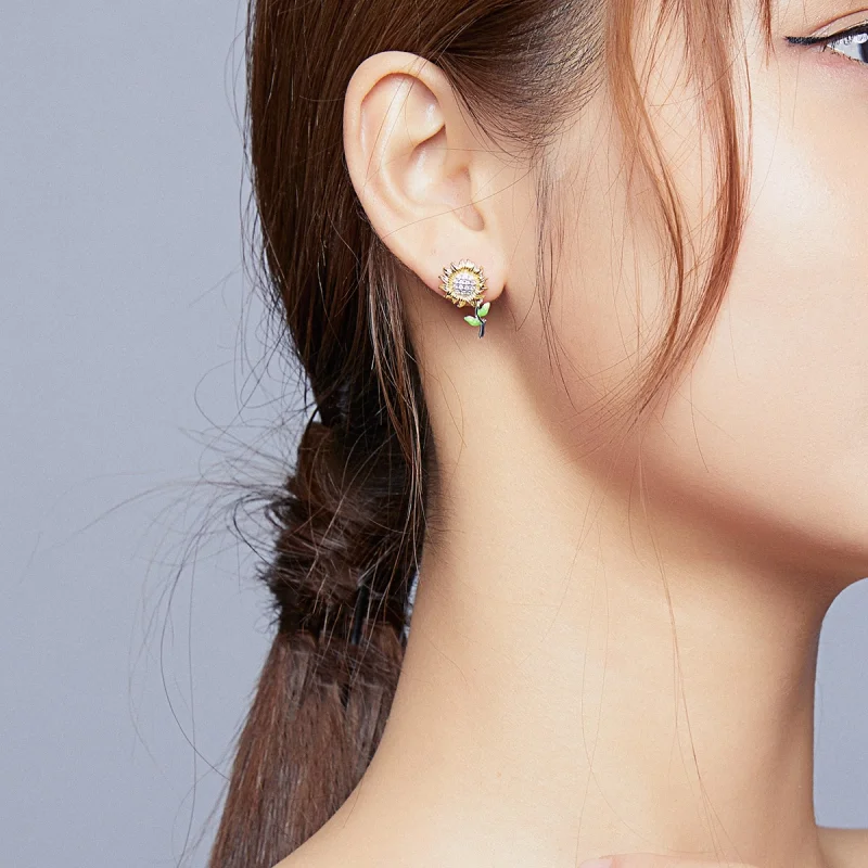 (afbeelding voor) Pandora Style Tweekleurige Zonnebloem Oorknopjes - SCE919 - Bekijken 7