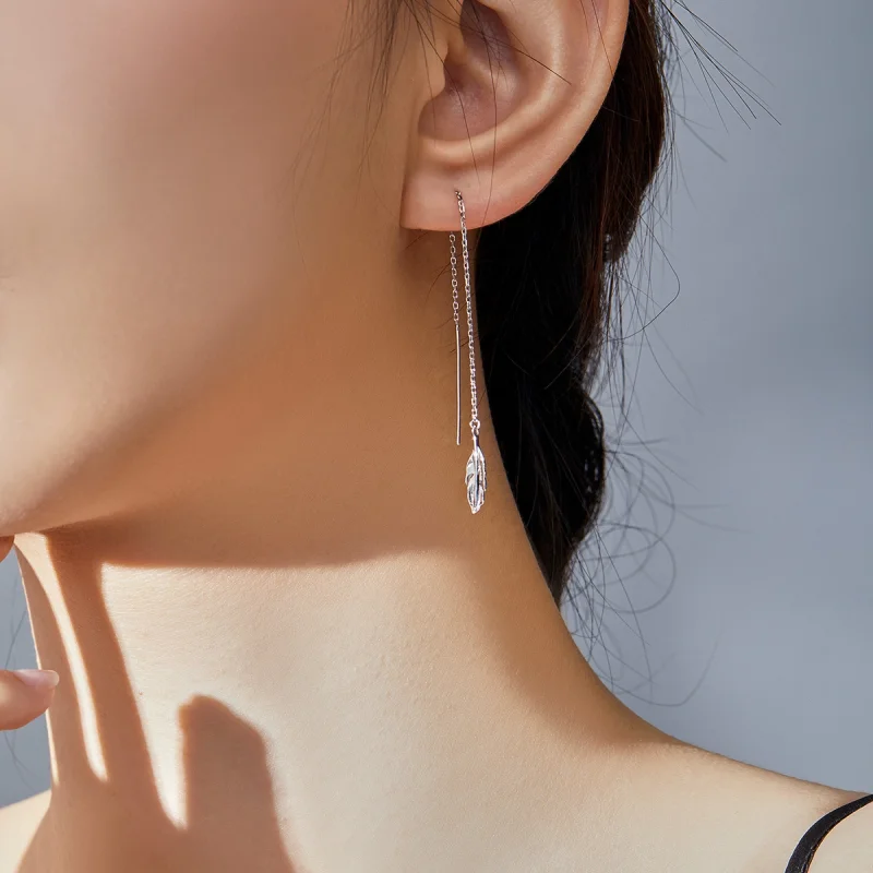 (afbeelding voor) Pandora Style Veer Oorhangers - SCE786 - Bekijken 5