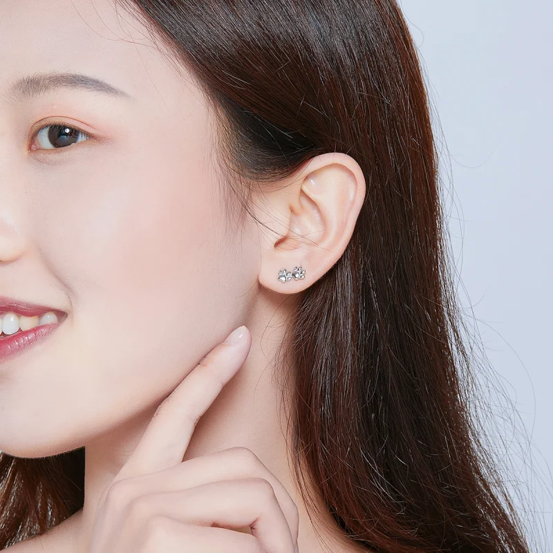 (afbeelding voor) Pandora Style Voetafdrukken van huisdieren Oorknopjes - SCE718 - Bekijken 6