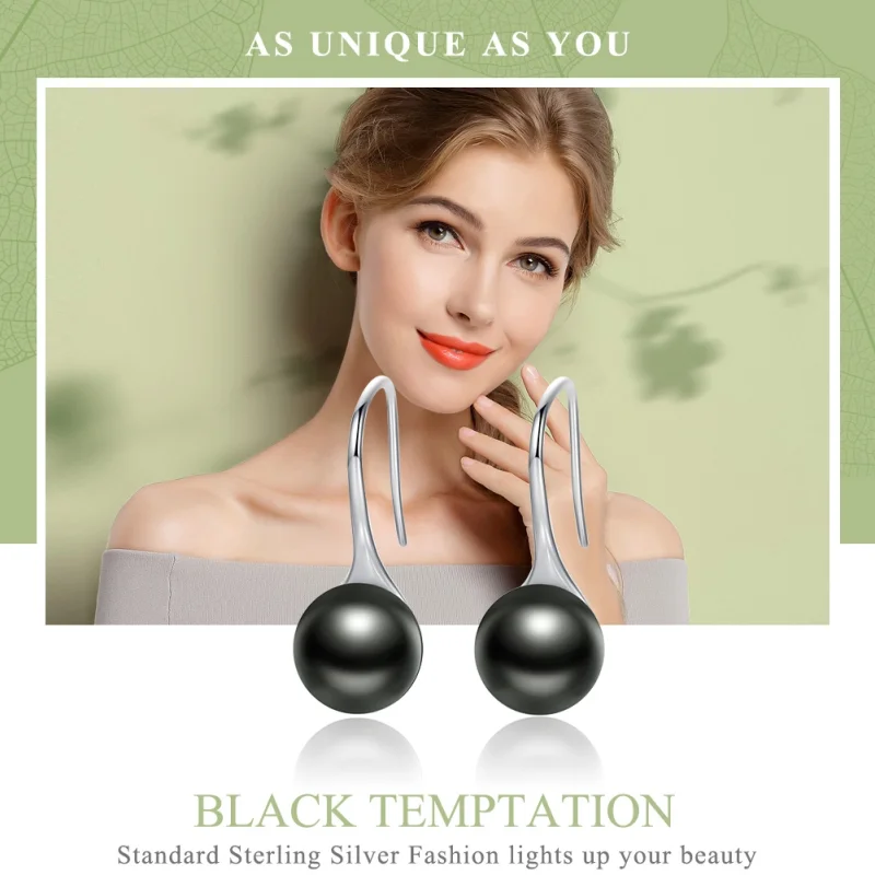 (afbeelding voor) Pandora Style Zwarte parel Oorhangers - SCE144 - Bekijken 3