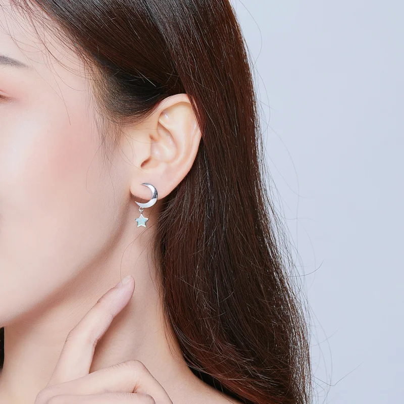 (afbeelding voor) Pandora Style Maan en Ster Opaal Oorhangers - SCE707 - Bekijken 5