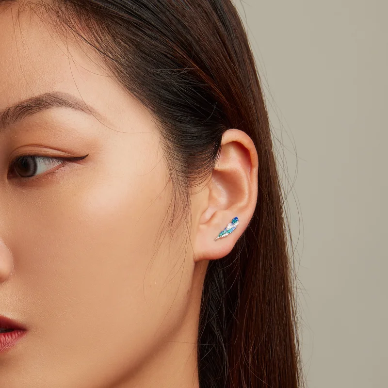 (afbeelding voor) Pandora Style Oogverblindende blauwe veer Oorhangers - BSE707 - Bekijken 7