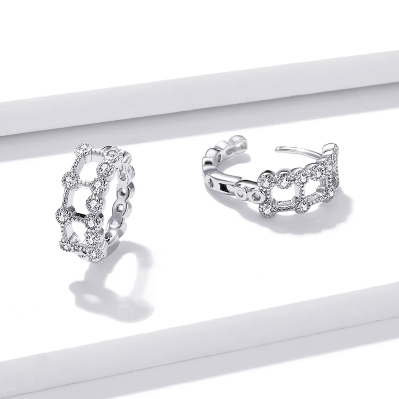 (afbeelding voor) Pandora Style Eenvoudige dubbele laag Oorbellen - BSE458 - Bekijken 4