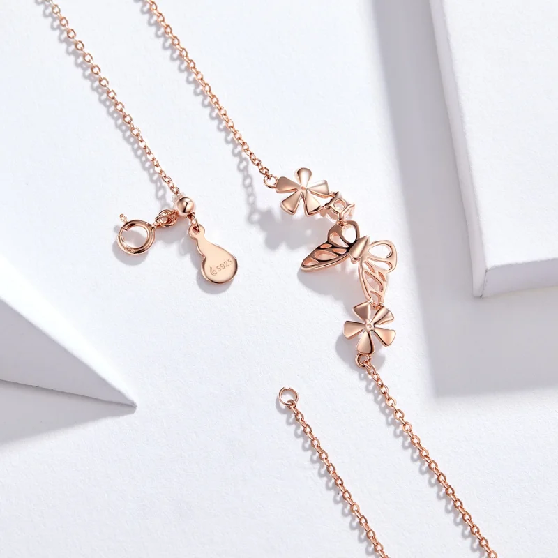 (afbeelding voor) Pandora Style Rose Dansende vlinder Chain Ketting - BSN053 - Bekijken 5