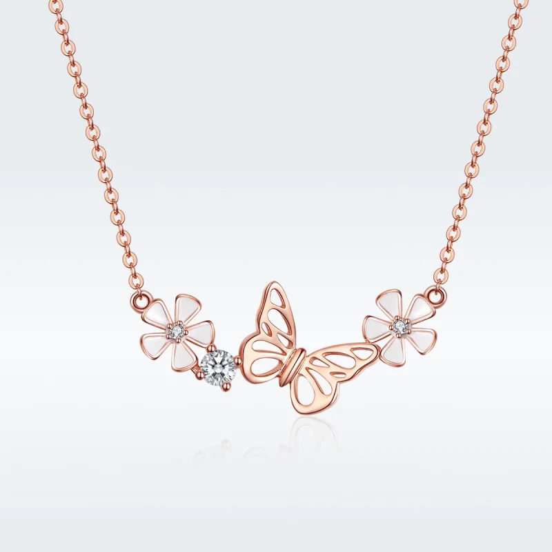 (afbeelding voor) Pandora Style Rose Dansende vlinder Chain Ketting - BSN053
