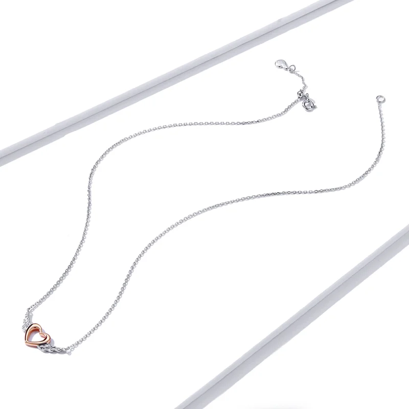 (afbeelding voor) Pandora Style Two-tone Hart Vleugel Chain Ketting - BSN162 - Bekijken 4