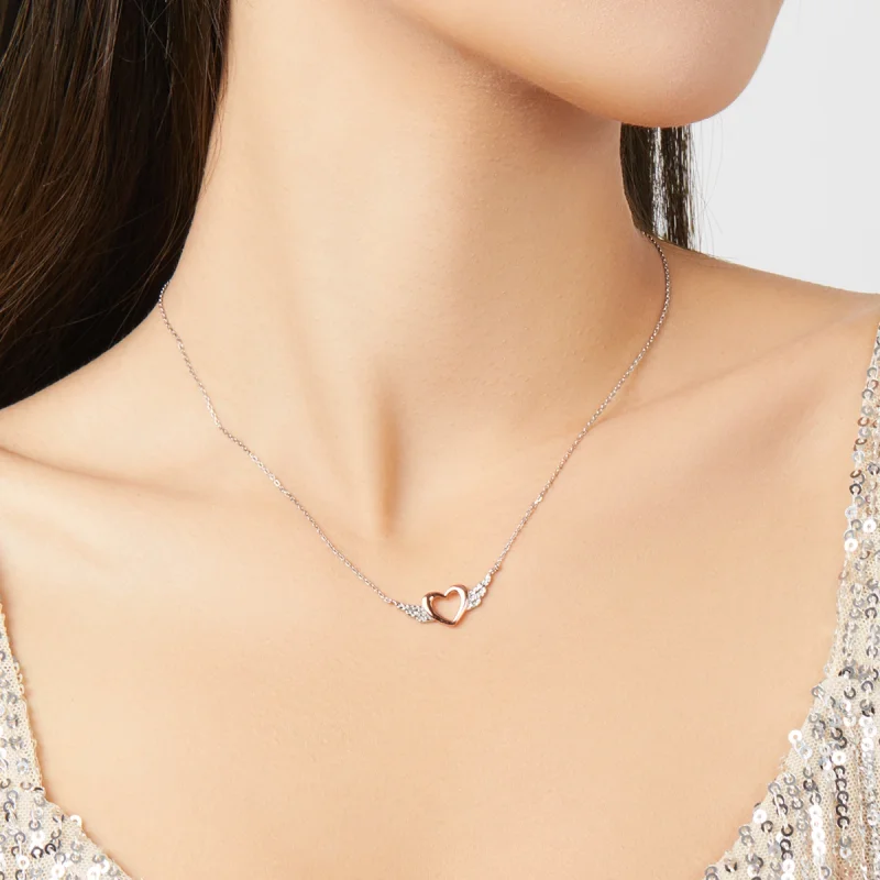 (afbeelding voor) Pandora Style Two-tone Hart Vleugel Chain Ketting - BSN162 - Bekijken 9