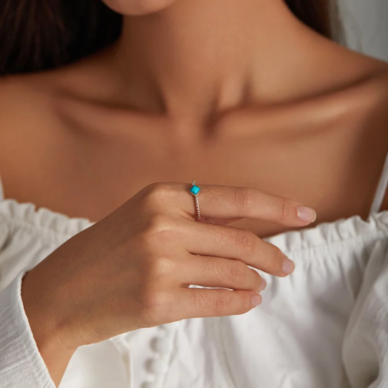 (afbeelding voor) Pandora Style Geometrisch Turkoois Open Ring - SCR753 - Bekijken 6