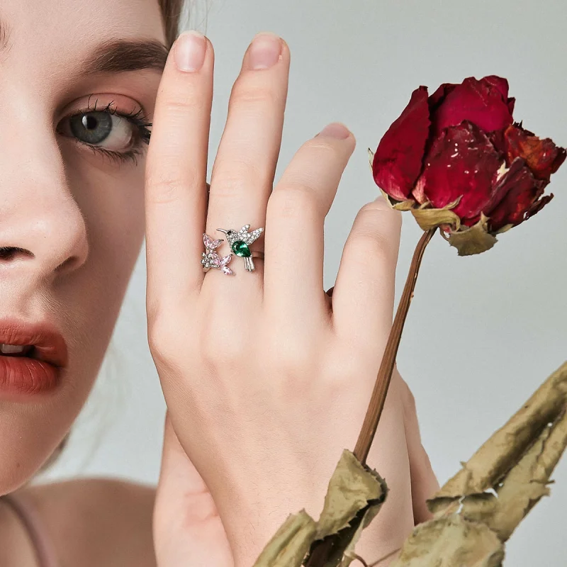 (afbeelding voor) Pandora Style Geschenk van kolibrie Open Ring - BSR016 - Bekijken 2