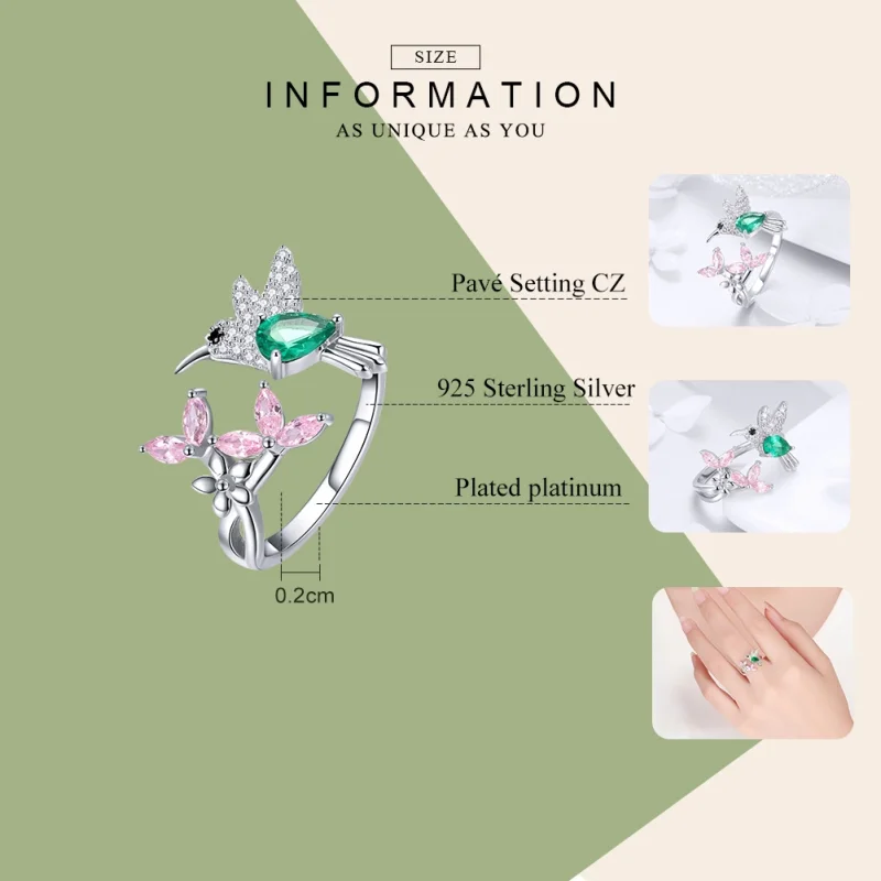 (afbeelding voor) Pandora Style Geschenk van kolibrie Open Ring - BSR016 - Bekijken 7