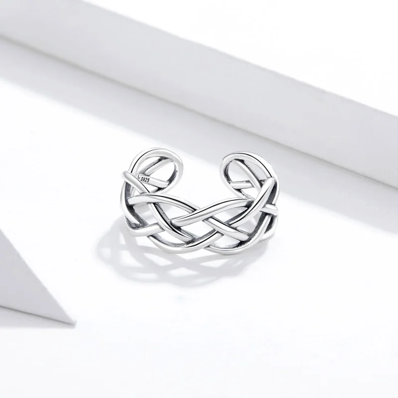 (afbeelding voor) Pandora Style Geweven Textuur Open Ring - SCR675 - Bekijken 4