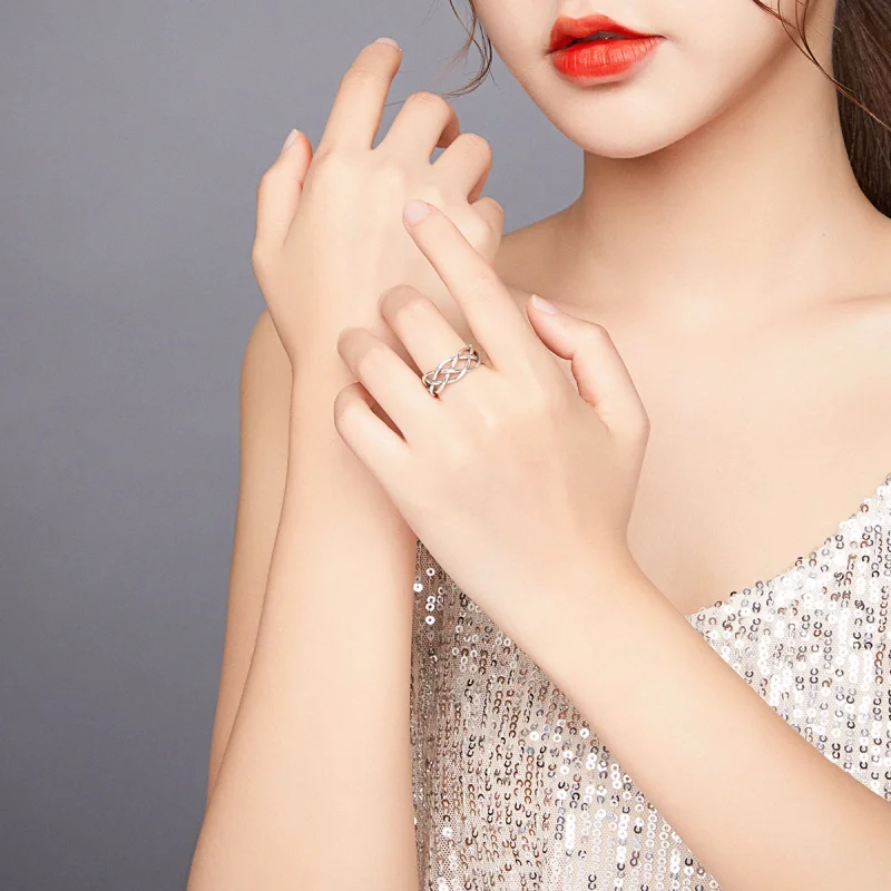 (afbeelding voor) Pandora Style Geweven Textuur Open Ring - SCR675 - Bekijken 6