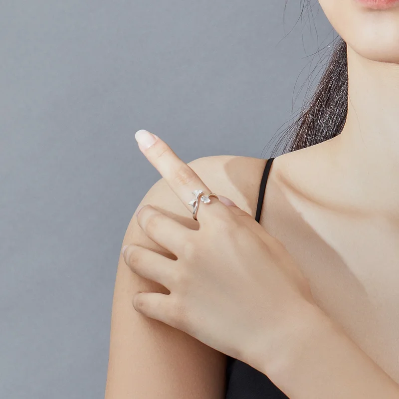 (afbeelding voor) Pandora Style Ginkgo blad Open Ring - BSR097 - Bekijken 5