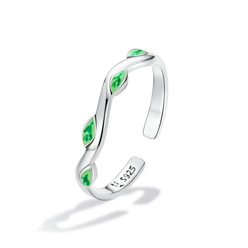 (afbeelding voor) Pandora Style Groene bladeren Open Ring - SCR808 - Bekijken 2