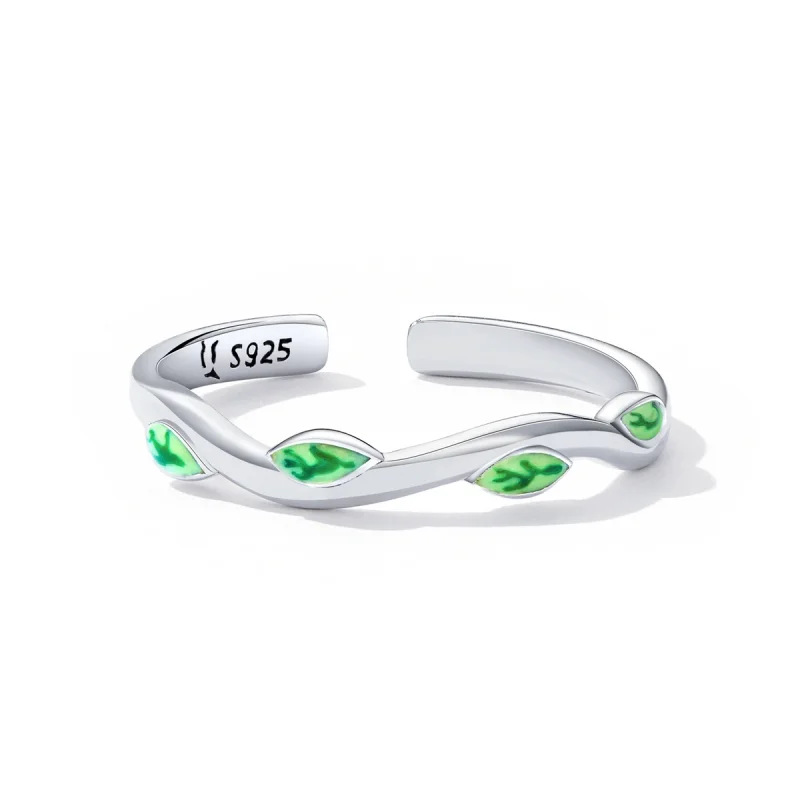 (afbeelding voor) Pandora Style Groene bladeren Open Ring - SCR808 - Bekijken 4