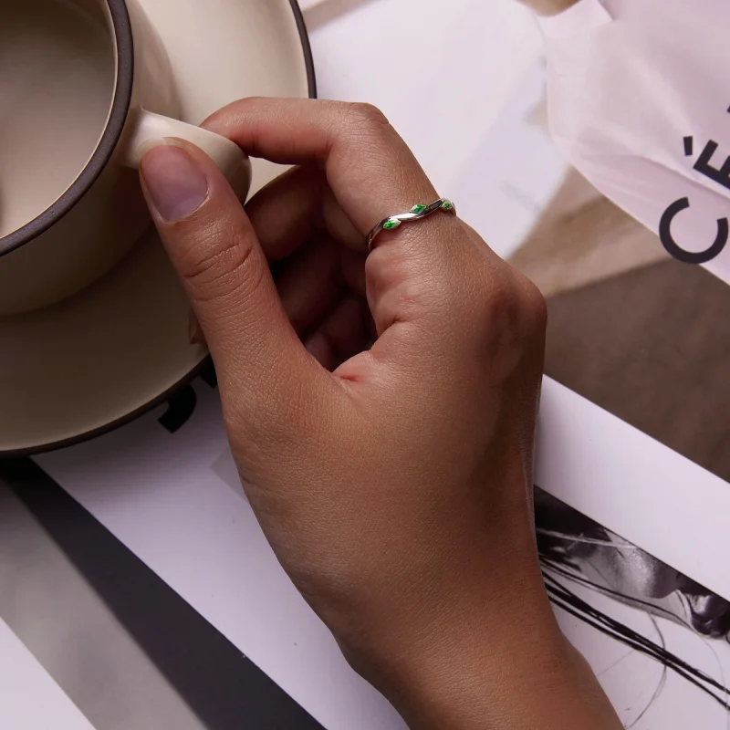 (afbeelding voor) Pandora Style Groene bladeren Open Ring - SCR808 - Bekijken 6