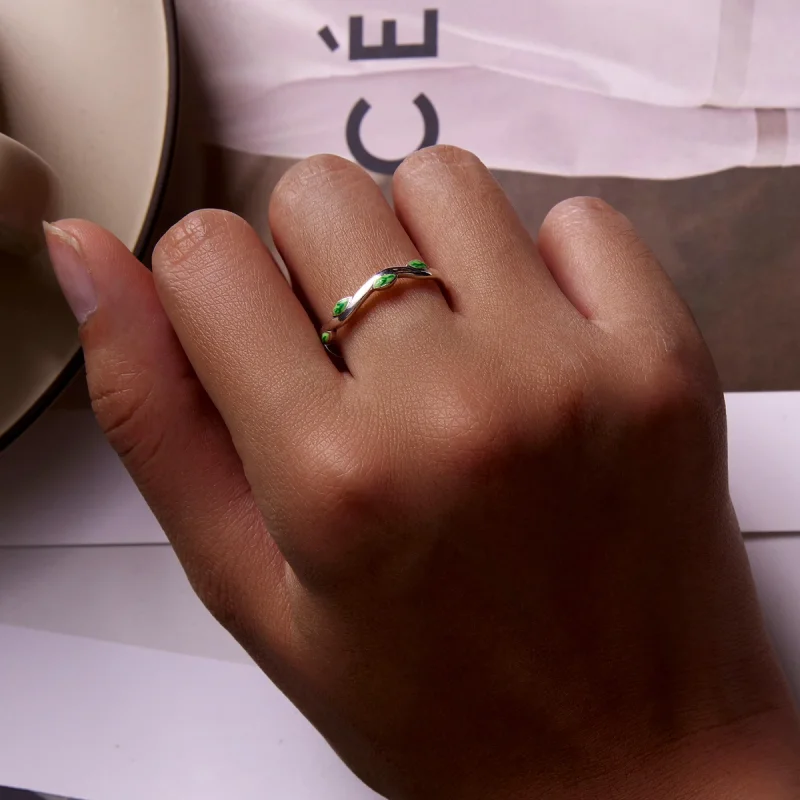 (afbeelding voor) Pandora Style Groene bladeren Open Ring - SCR808 - Bekijken 7