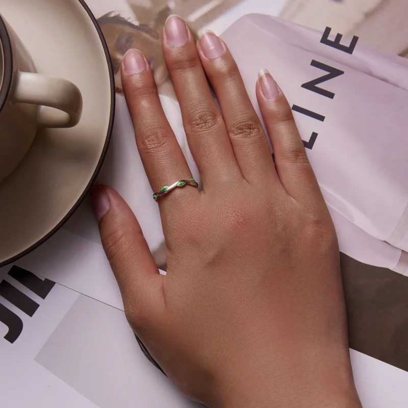 (afbeelding voor) Pandora Style Groene bladeren Open Ring - SCR808 - Bekijken 8