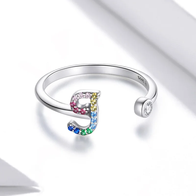 (afbeelding voor) Pandora Style Kleurrijke Letter-J Open Ring - SCR723-J - Bekijken 3