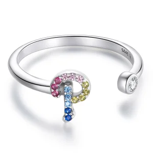 (afbeelding voor) Pandora Style Kleurrijke Letter-P Open Ring - SCR723-P