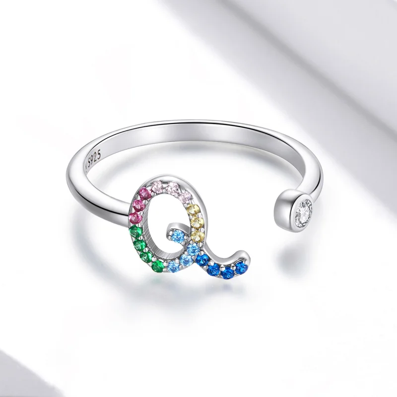 (afbeelding voor) Pandora Style Kleurrijke Letter-Q Open Ring - SCR723-Q - Bekijken 3