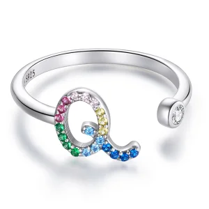 (afbeelding voor) Pandora Style Kleurrijke Letter-Q Open Ring - SCR723-Q