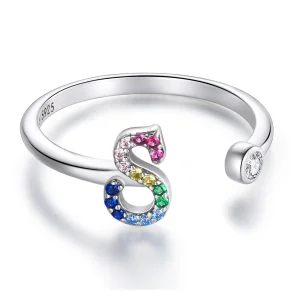 (afbeelding voor) Pandora Style Kleurrijke Letter-S Open Ring - SCR723-S
