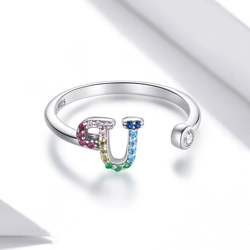 (afbeelding voor) Pandora Style Kleurrijke Letter-U Open Ring - SCR723-U - Bekijken 3