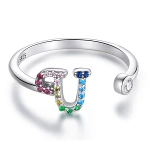 (afbeelding voor) Pandora Style Kleurrijke Letter-U Open Ring - SCR723-U