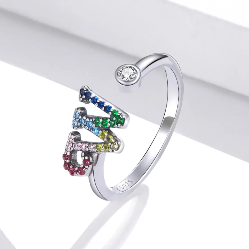 (afbeelding voor) Pandora Style Kleurrijke Letter-W Open Ring - SCR723-W - Bekijken 2