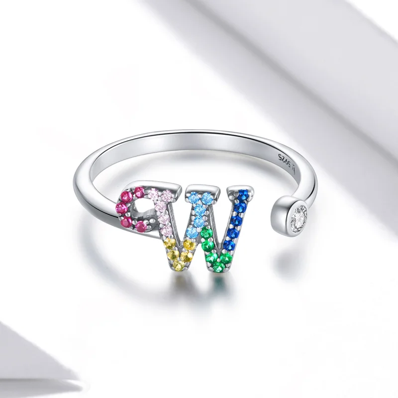 (afbeelding voor) Pandora Style Kleurrijke Letter-W Open Ring - SCR723-W - Bekijken 3