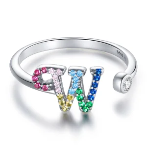 (afbeelding voor) Pandora Style Kleurrijke Letter-W Open Ring - SCR723-W